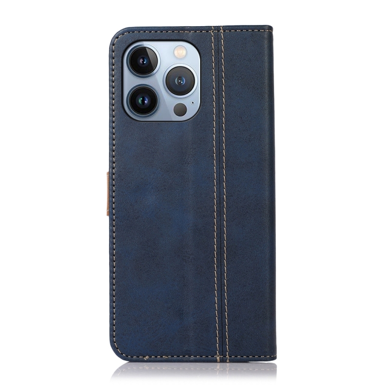 For iPhone 14 Stitching Thread Calf Texture Leather Phone Case (Blue) For iPhone 14 Stitching Thread Calf Texture Leather Phone Case (Blue)