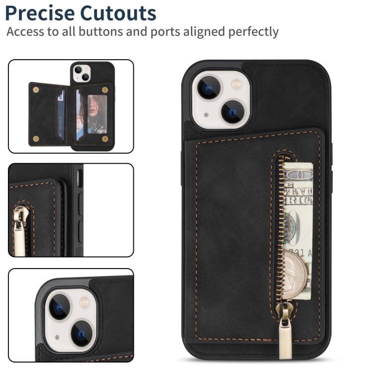 For iPhone 14 Zipper Card Holder Phone Case (Black) For iPhone 14 Zipper Card Holder Phone Case (Black)