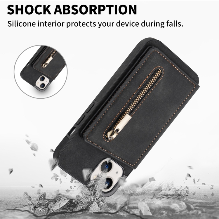 For iPhone 14 Zipper Card Holder Phone Case (Black) For iPhone 14 Zipper Card Holder Phone Case (Black)