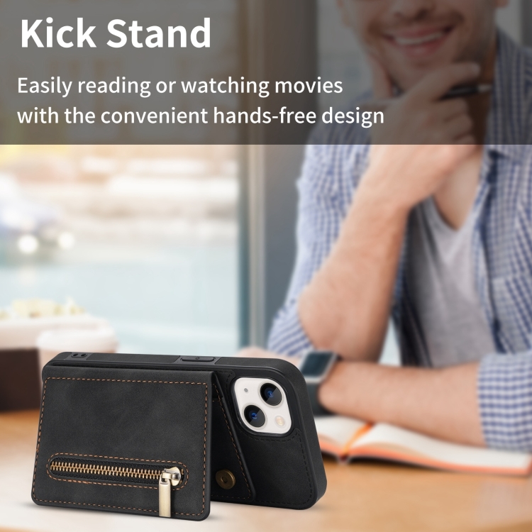 For iPhone 14 Zipper Card Holder Phone Case (Black) For iPhone 14 Zipper Card Holder Phone Case (Black)