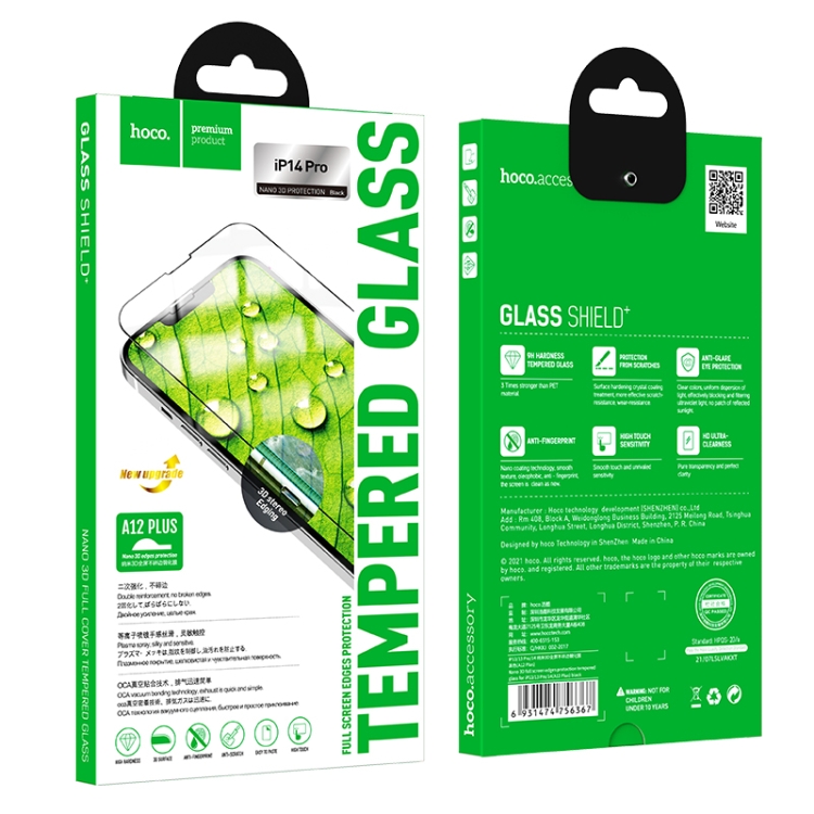 For iPhone 14 Pro hoco A12 Plus Nano 3D Full Screen Edges Protection Tempered Glass For iPhone 14 Pro For iPhone 14 Pro hoco A12 Plus Nano 3D Full Screen Edges Protection Tempered Glass For iPhone 14 Pro