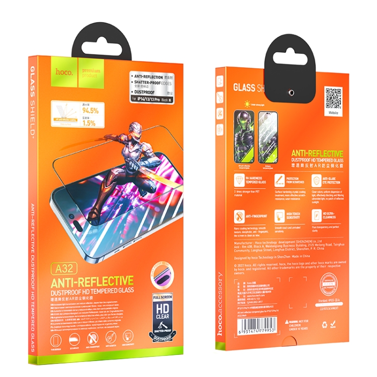 For iPhone 14 / 13 / 13 Pro hoco A32 AR Anti-reflection Tempered Glass Film For iPhone 14 / 13 / 13 Pro hoco A32 AR Anti-reflection Tempered Glass Film