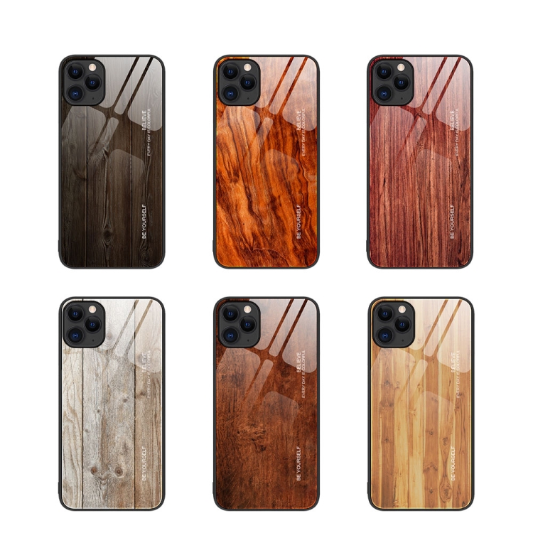 For iPhone 11 Pro Max Wood Grain Glass Protective Case (Black) For iPhone 11 Pro Max Wood Grain Glass Protective Case (Black)