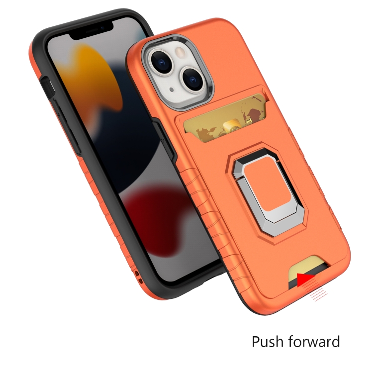 For iPhone 13 mini Card Shield Magnetic Holder Phone Case (Silver)