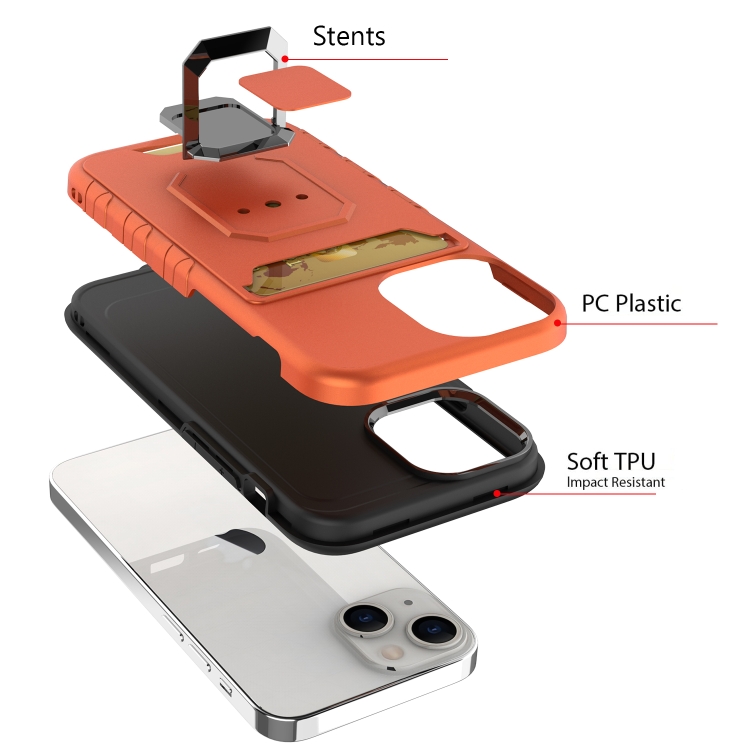 For iPhone 13 mini Card Shield Magnetic Holder Phone Case (Silver)