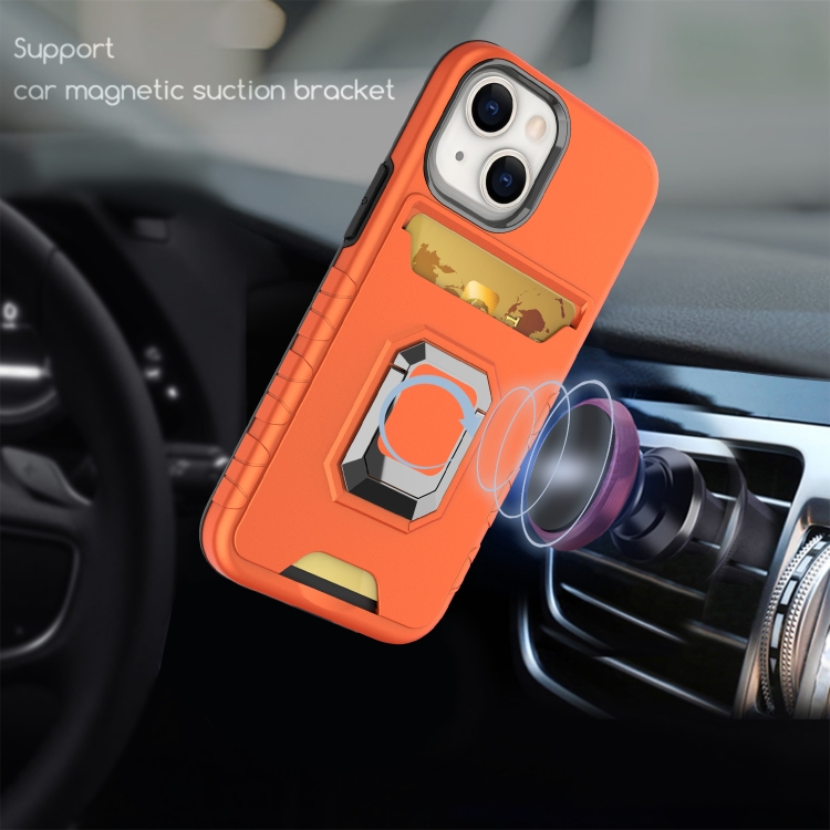 For iPhone 13 mini Card Shield Magnetic Holder Phone Case (Silver)
