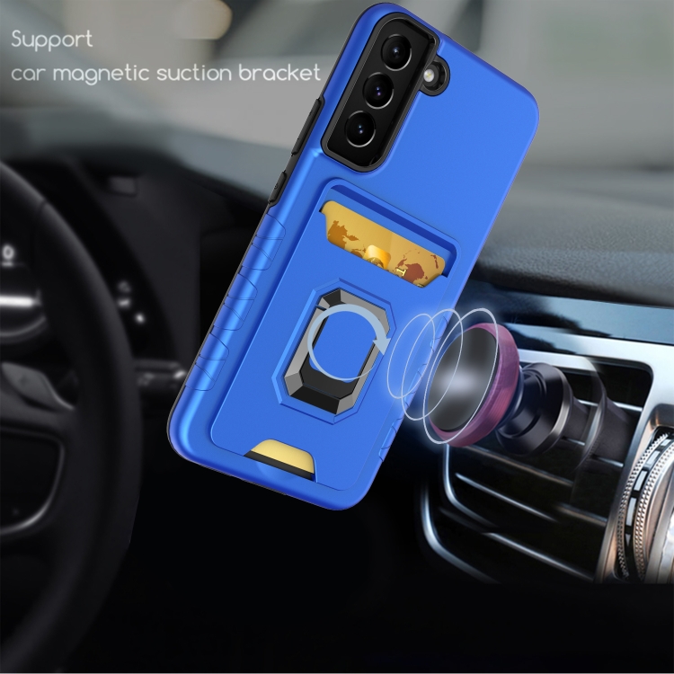 For Samsung Galaxy S22 5G Card Shield Magnetic Holder Phone Case(Silver) For Samsung Galaxy S22 5G Card Shield Magnetic Holder Phone Case(Silver)