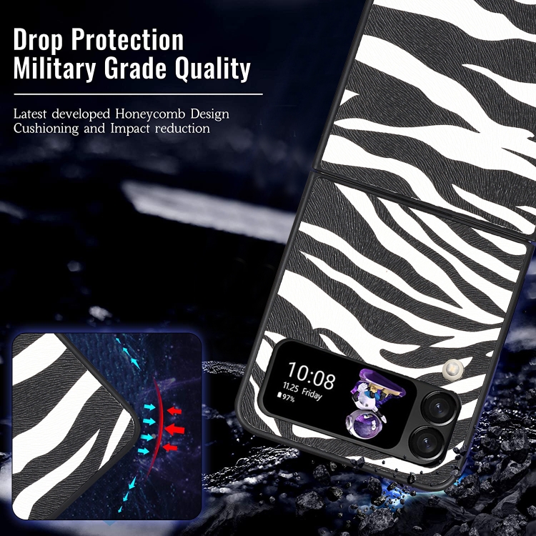For Samsung Galaxy Z Flip4 Leather Shockproof Protective Phone Case(Black White Strip Texture) For Samsung Galaxy Z Flip4 Leather Shockproof Protective Phone Case(Black White Strip Texture)