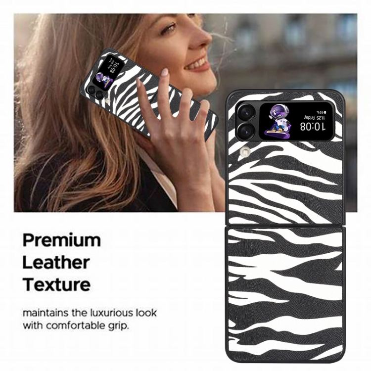 For Samsung Galaxy Z Flip4 Leather Shockproof Protective Phone Case(Black White Strip Texture) For Samsung Galaxy Z Flip4 Leather Shockproof Protective Phone Case(Black White Strip Texture)