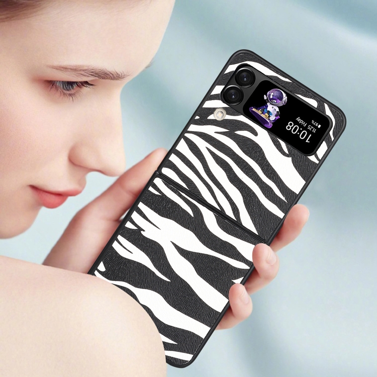 For Samsung Galaxy Z Flip4 Leather Shockproof Protective Phone Case(Black White Strip Texture) For Samsung Galaxy Z Flip4 Leather Shockproof Protective Phone Case(Black White Strip Texture)