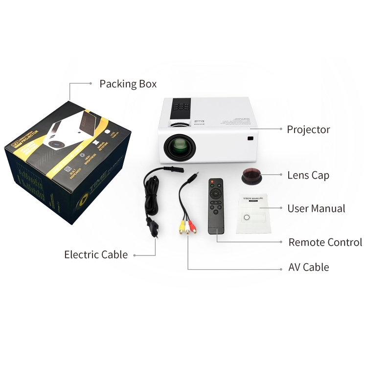 Y6 Led Projector Y6 190ANSI 1024x600P LED Projector Support Screen Mirroring, AU Plug(White)
