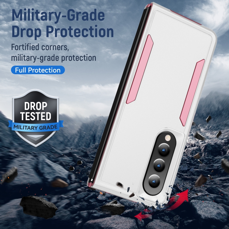 For Samsung Galaxy Z Fold4 PC + TPU Shockproof All Inclusive Phone Case (White+Pink)