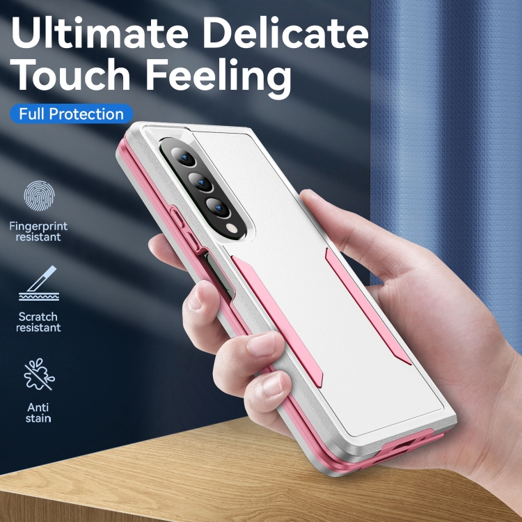 For Samsung Galaxy Z Fold4 PC + TPU Shockproof All Inclusive Phone Case (White+Pink)