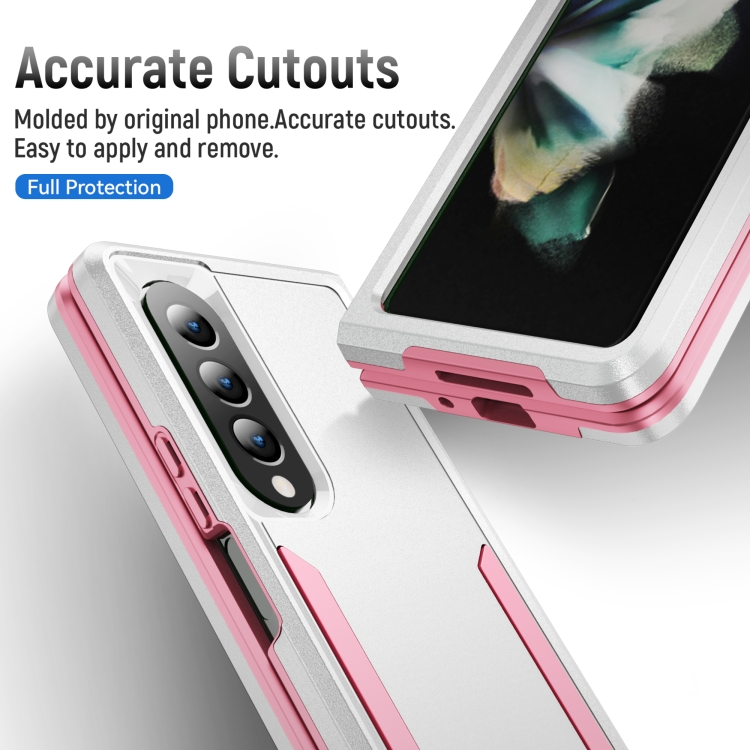For Samsung Galaxy Z Fold4 PC + TPU Shockproof All Inclusive Phone Case (White+Pink)