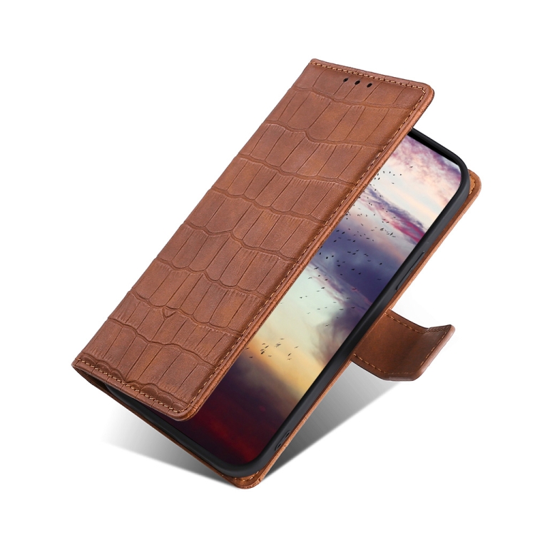 For iPhone 14 Skin Feel Crocodile Magnetic Clasp Leather Phone Case (Brown) For iPhone 14 Skin Feel Crocodile Magnetic Clasp Leather Phone Case (Brown)