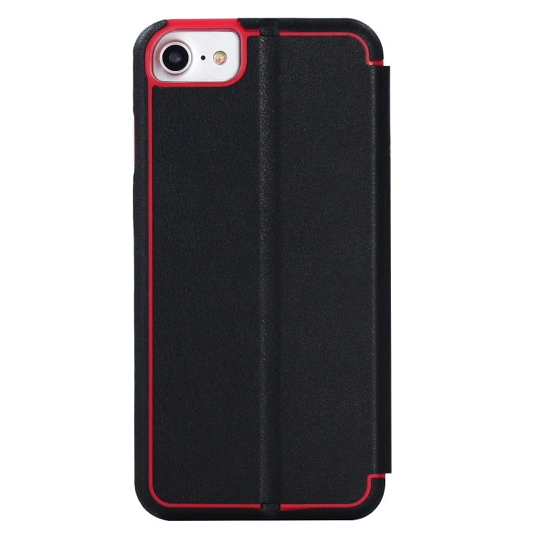 For iPhone SE 2022 / SE 2020 Ultra-thin Magnetic Fitted Leather Flip Case with Holder & Card Slot(Black)