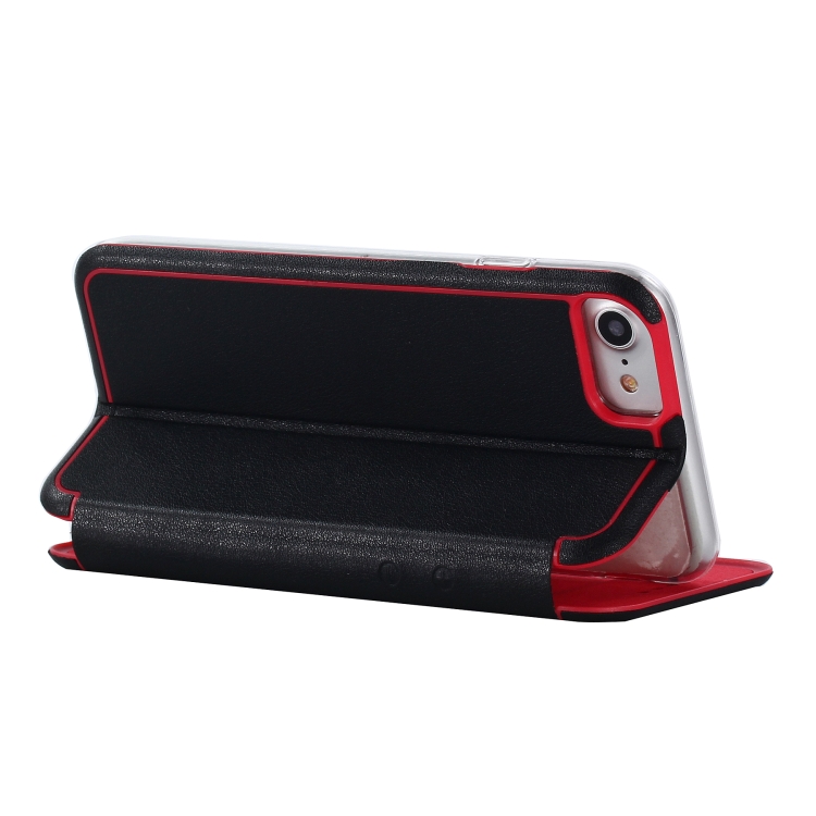 For iPhone SE 2022 / SE 2020 Ultra-thin Magnetic Fitted Leather Flip Case with Holder & Card Slot(Black)
