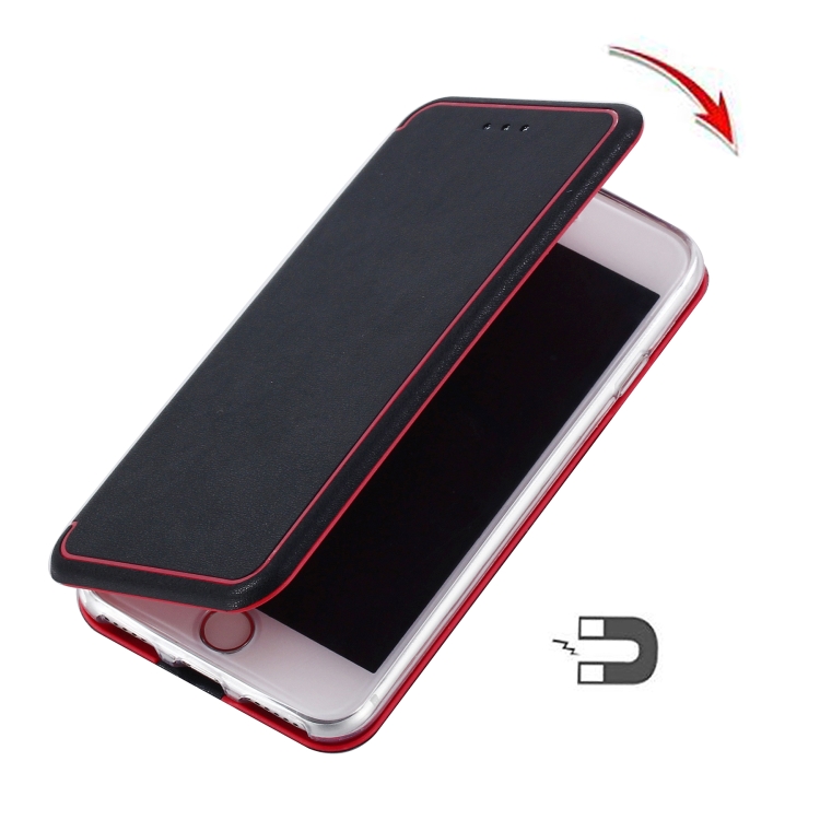 For iPhone SE 2022 / SE 2020 Ultra-thin Magnetic Fitted Leather Flip Case with Holder & Card Slot(Black)