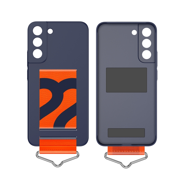 For Samsung Galaxy S22+ 5G Slim Wrist Strap Bracket PC Phone Case(Dark Blue+Orange Strap) For Samsung Galaxy S22+ 5G Slim Wrist Strap Bracket PC Phone Case(Dark Blue+Orange Strap)