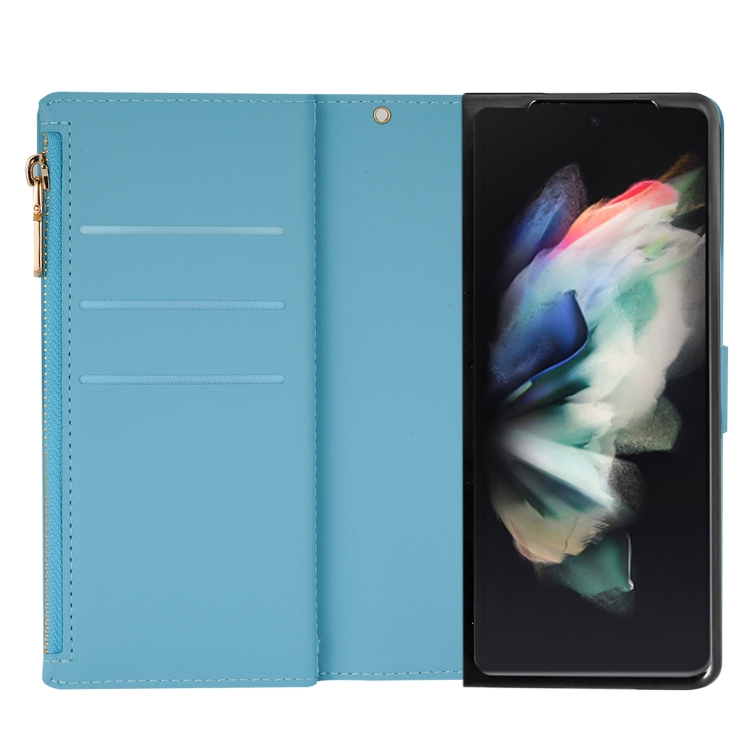 For Samsung Galaxy Z Fold 4 Multi-card Slots Laser Carving Glitter Zipper Leather Case(Sky Blue) For Samsung Galaxy Z Fold 4 Multi-card Slots Laser Carving Glitter Zipper Leather Case(Sky Blue)