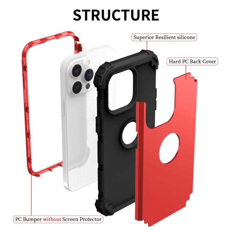 For iPhone 14 Pro 3 in 1 Shockproof Phone Case(Red) For iPhone 14 Pro 3 in 1 Shockproof Phone Case(Red)