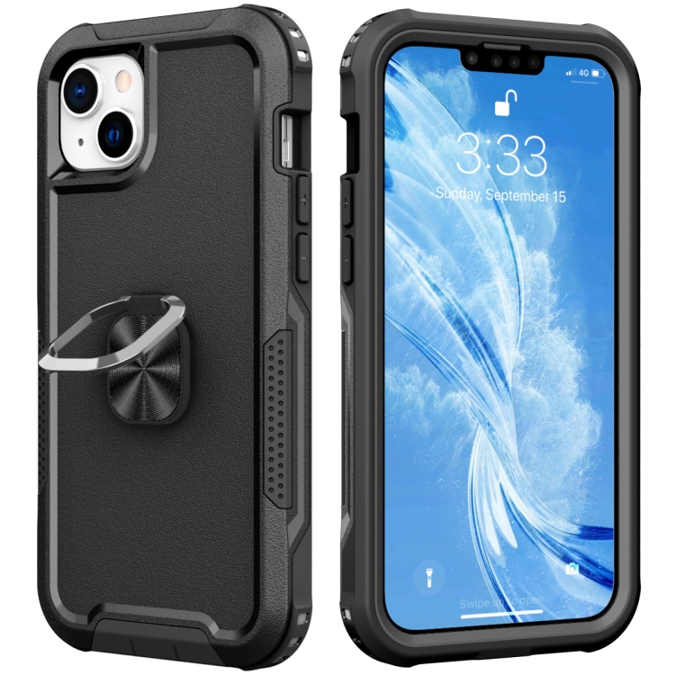 For iPhone 14 Plus 3 in 1 Ring Holder Phone Case (Black) For iPhone 14 Plus 3 in 1 Ring Holder Phone Case (Black)
