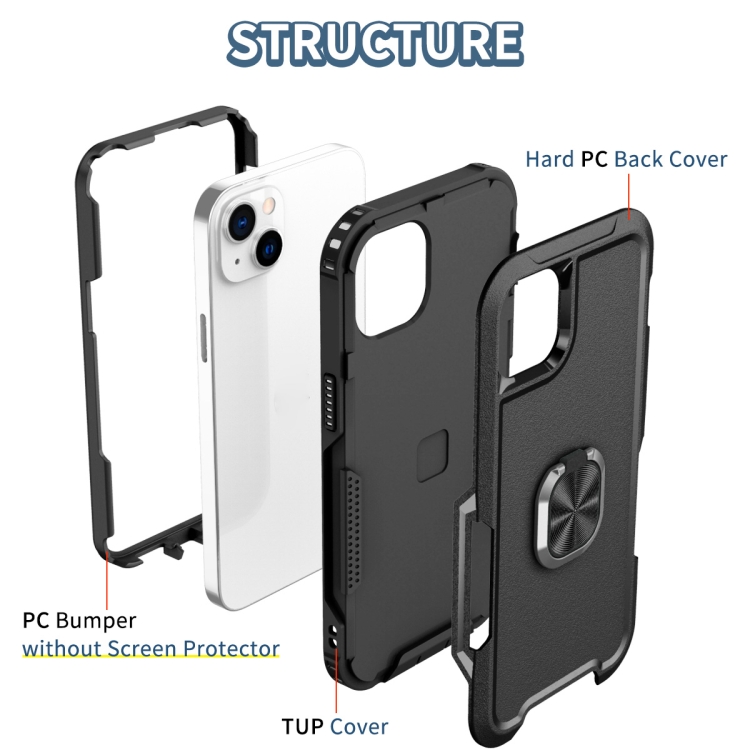 For iPhone 14 Plus 3 in 1 Ring Holder Phone Case (Black) For iPhone 14 Plus 3 in 1 Ring Holder Phone Case (Black)