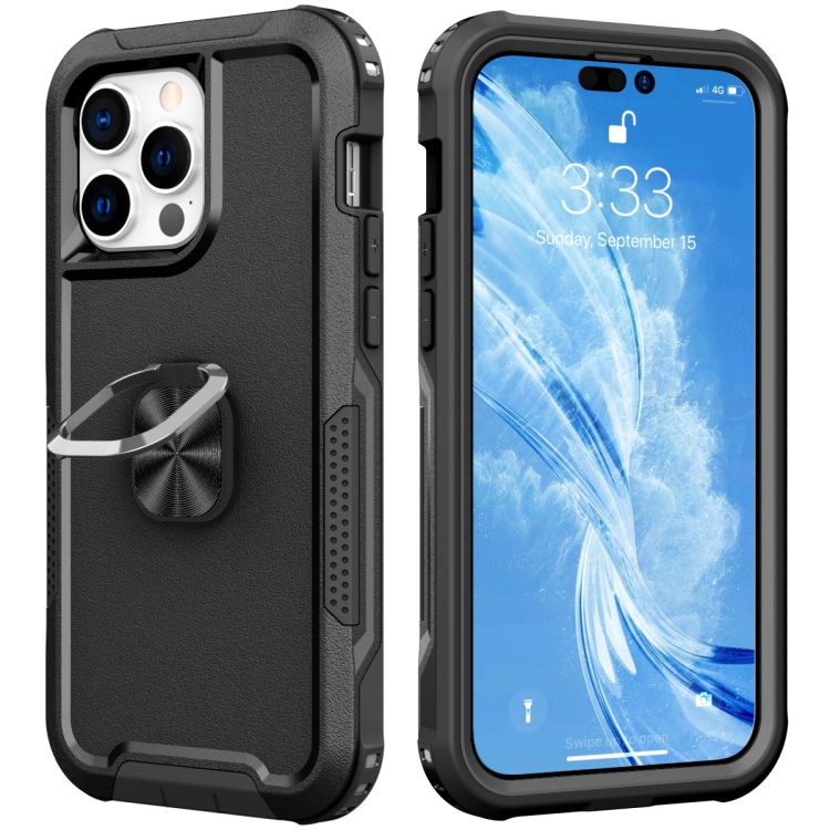 For iPhone 14 Pro 3 in 1 Ring Holder Phone Case(Black) For iPhone 14 Pro 3 in 1 Ring Holder Phone Case(Black)
