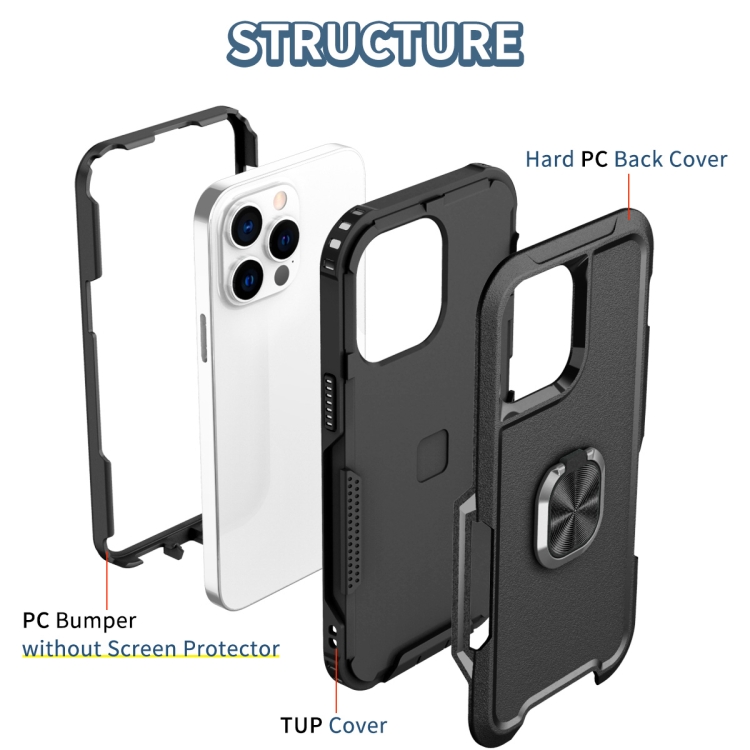 For iPhone 14 Pro 3 in 1 Ring Holder Phone Case(Black) For iPhone 14 Pro 3 in 1 Ring Holder Phone Case(Black)