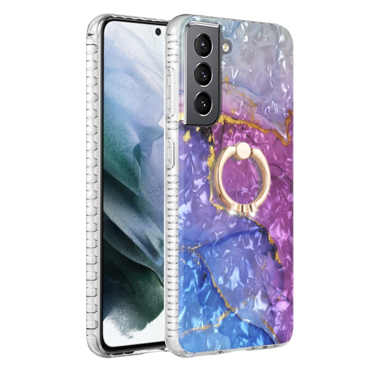 For Samsung Galaxy S21 5G Ring Holder 2.0mm Airbag TPU Phone Case(Blue Purple Marble) For Samsung Galaxy S21 5G Ring Holder 2.0mm Airbag TPU Phone Case(Blue Purple Marble)