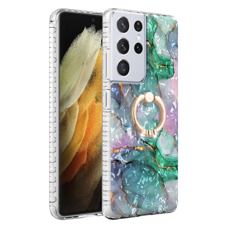 For Samsung Galaxy S21 Ultra 5G Ring Holder 2.0mm Airbag TPU Phone Case(Ink Green Marble) For Samsung Galaxy S21 Ultra 5G Ring Holder 2.0mm Airbag TPU Phone Case(Ink Green Marble)