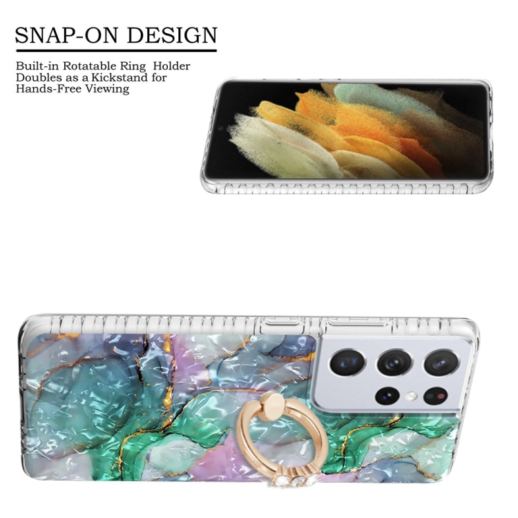 For Samsung Galaxy S21 Ultra 5G Ring Holder 2.0mm Airbag TPU Phone Case(Ink Green Marble) For Samsung Galaxy S21 Ultra 5G Ring Holder 2.0mm Airbag TPU Phone Case(Ink Green Marble)