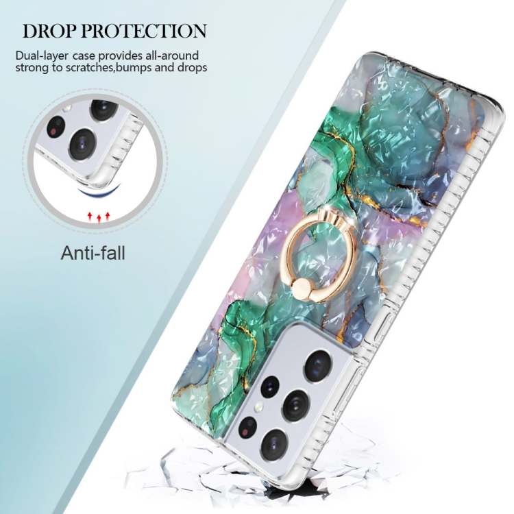 For Samsung Galaxy S21 Ultra 5G Ring Holder 2.0mm Airbag TPU Phone Case(Ink Green Marble) For Samsung Galaxy S21 Ultra 5G Ring Holder 2.0mm Airbag TPU Phone Case(Ink Green Marble)