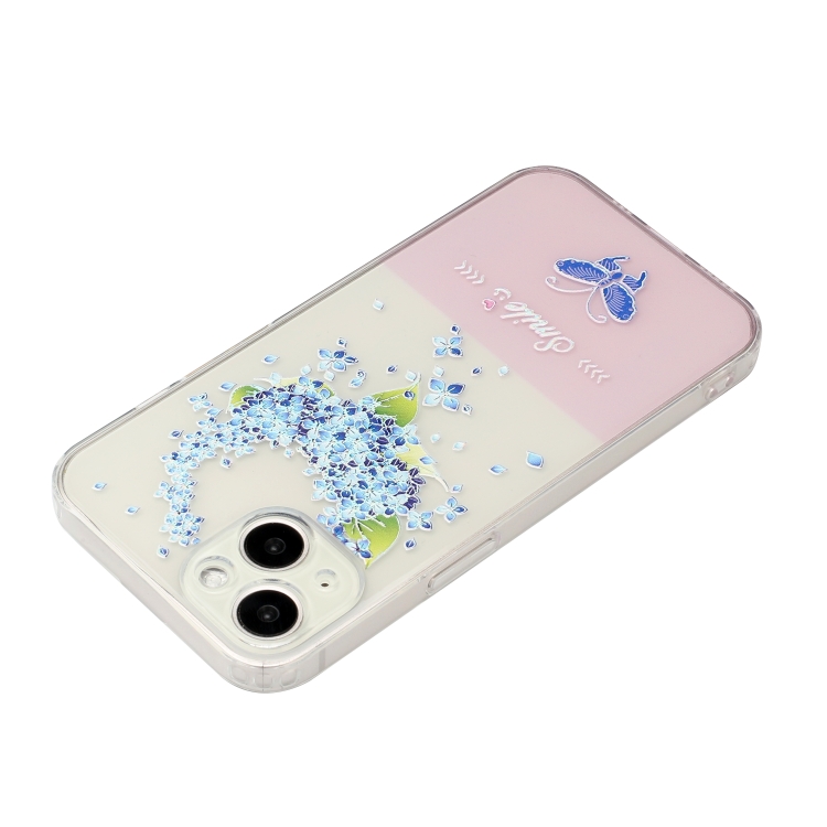 For iPhone 14 Plus Bronzing Butterfly Flower TPU Phone Case with Lanyard (Peacock Flower) For iPhone 14 Plus Bronzing Butterfly Flower TPU Phone Case with Lanyard (Peacock Flower)