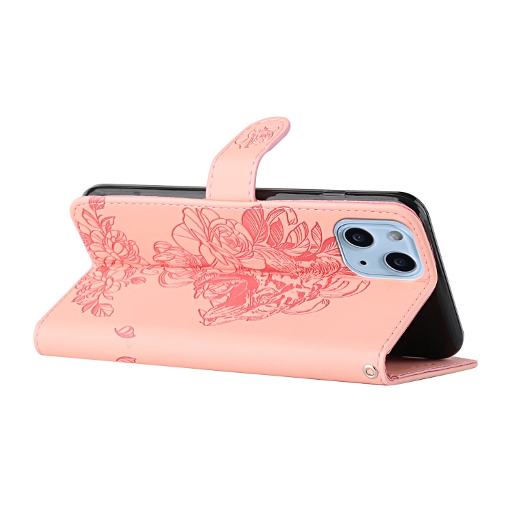 For iPhone 14 Tiger Flower Embossing Leather Phone Case (Pink) For iPhone 14 Tiger Flower Embossing Leather Phone Case (Pink)