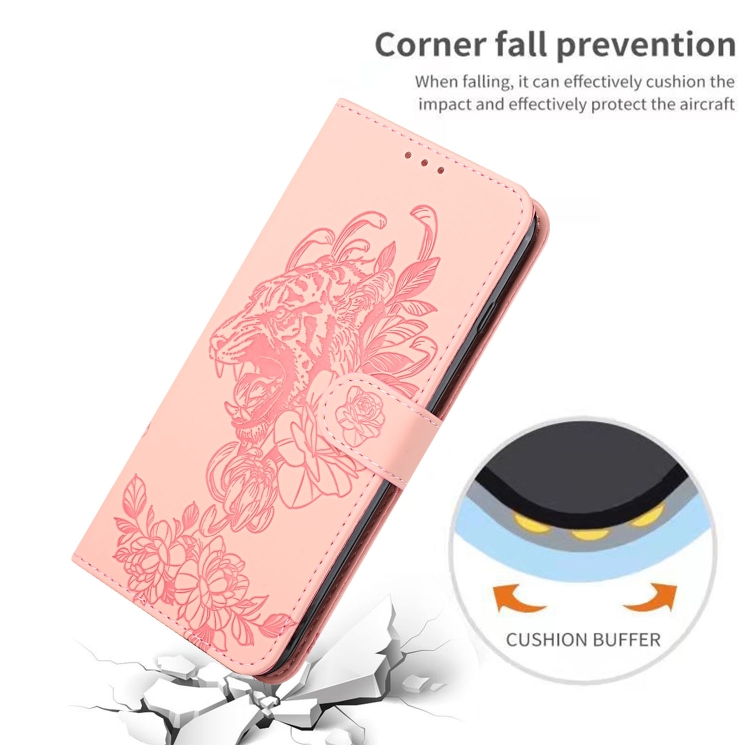 For iPhone 14 Tiger Flower Embossing Leather Phone Case (Pink) For iPhone 14 Tiger Flower Embossing Leather Phone Case (Pink)