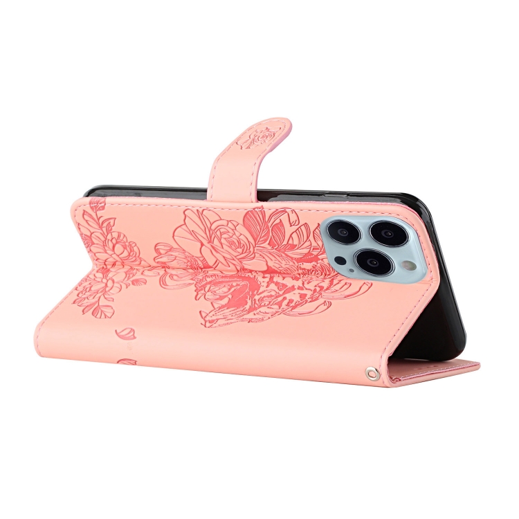 For iPhone 14 Pro Tiger Flower Embossing Leather Phone Case(Pink) For iPhone 14 Pro Tiger Flower Embossing Leather Phone Case(Pink)