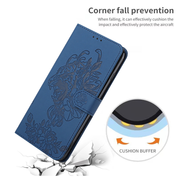 For iPhone 14 Pro Tiger Flower Embossing Lanyard Leather Phone Case(Royal Blue) For iPhone 14 Pro Tiger Flower Embossing Lanyard Leather Phone Case(Royal Blue)