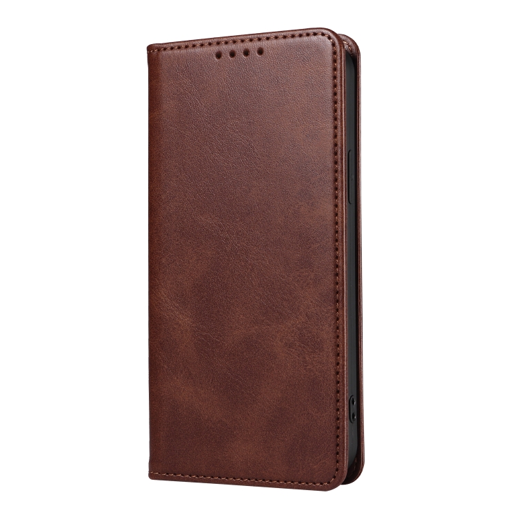 For Samsung Galaxy S22 Ultra 5G Calf Texture Magnetic Flip Leather Phone Case(Brown)