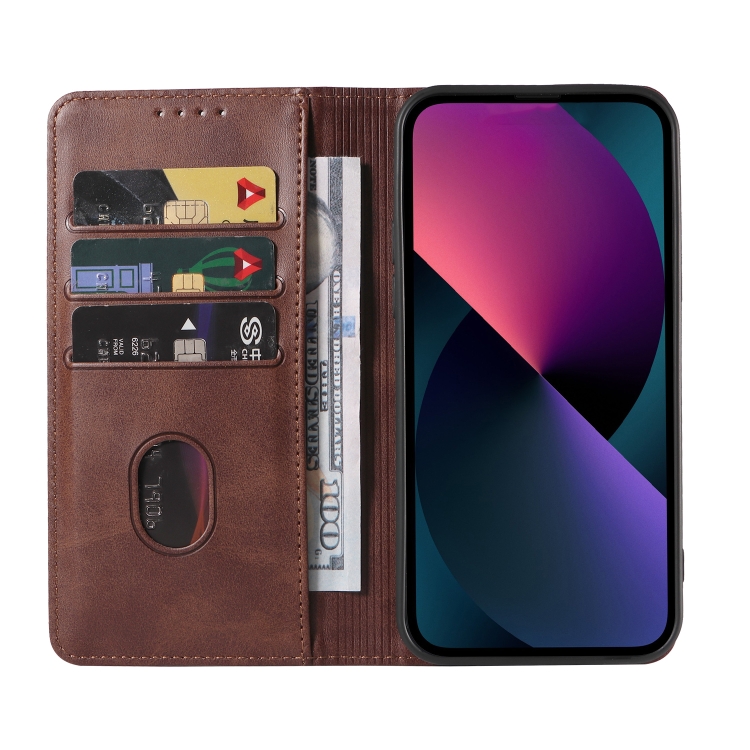 For Samsung Galaxy S22 Ultra 5G Calf Texture Magnetic Flip Leather Phone Case(Brown)