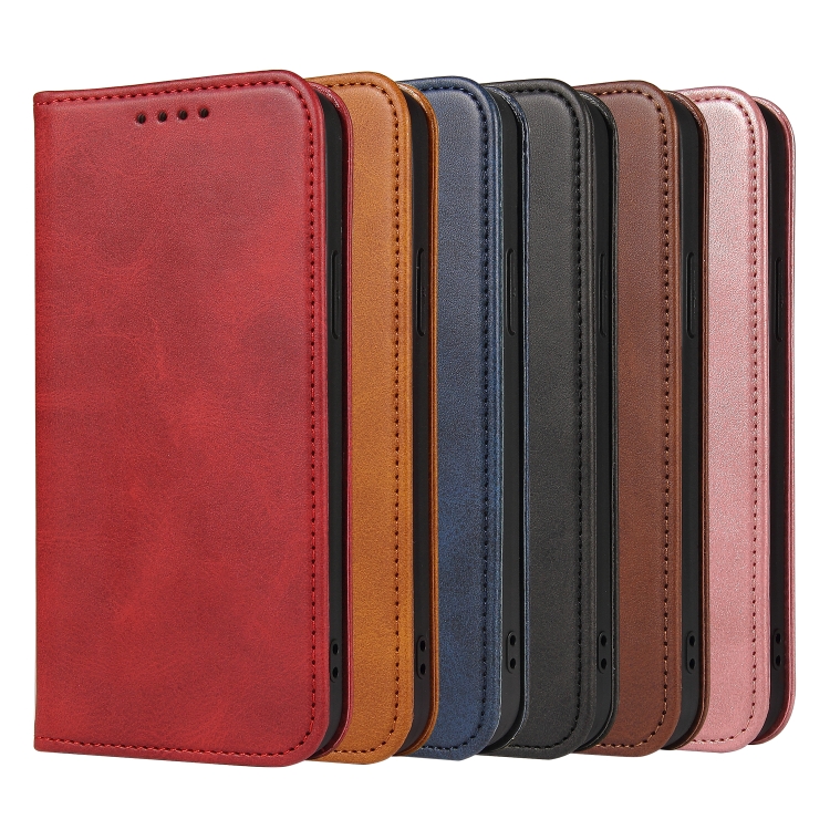 For Samsung Galaxy S22 Ultra 5G Calf Texture Magnetic Flip Leather Phone Case(Brown)