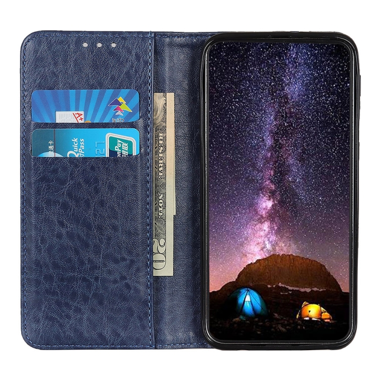 For iPhone SE 2022 / SE 2020 Magnetic Suction Crazy Horse Pattern PU Left and Right Open with Bracket and Card Slot and Wallet(Blue) For iPhone SE 2022 / SE 2020 Magnetic Suction Crazy Horse Pattern PU Left and Right Open with Bracket and Card Slot and Wallet(Blue)