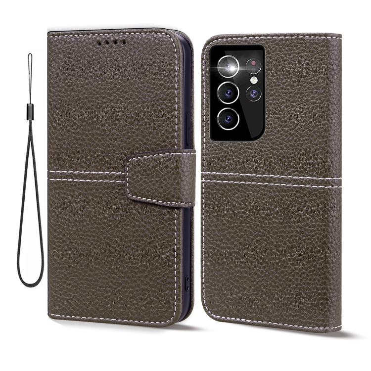 For Samsung Galaxy S21 Ultra 5G Litchi RFID Leather Phone Case(Khaki) For Samsung Galaxy S21 Ultra 5G Litchi RFID Leather Phone Case(Khaki)