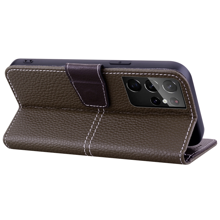 For Samsung Galaxy S21 Ultra 5G Litchi RFID Leather Phone Case(Khaki) For Samsung Galaxy S21 Ultra 5G Litchi RFID Leather Phone Case(Khaki)