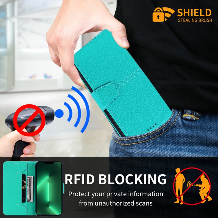 For Samsung Galaxy S22 Ultra 5G Litchi RFID Leather Phone Case(Malachite Blue) For Samsung Galaxy S22 Ultra 5G Litchi RFID Leather Phone Case(Malachite Blue)