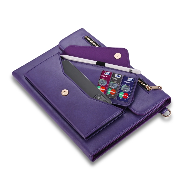 3-fold Zipper Leather Tablet Case Crossbody Pocket Bag For iPad 9.7 2018 & iPad 9.7 2017 & Air 2 & Air(Purple) 3-fold Zipper Leather Tablet Case Crossbody Pocket Bag For iPad 9.7 2018 & iPad 9.7 2017 & Air 2 & Air(Purple)