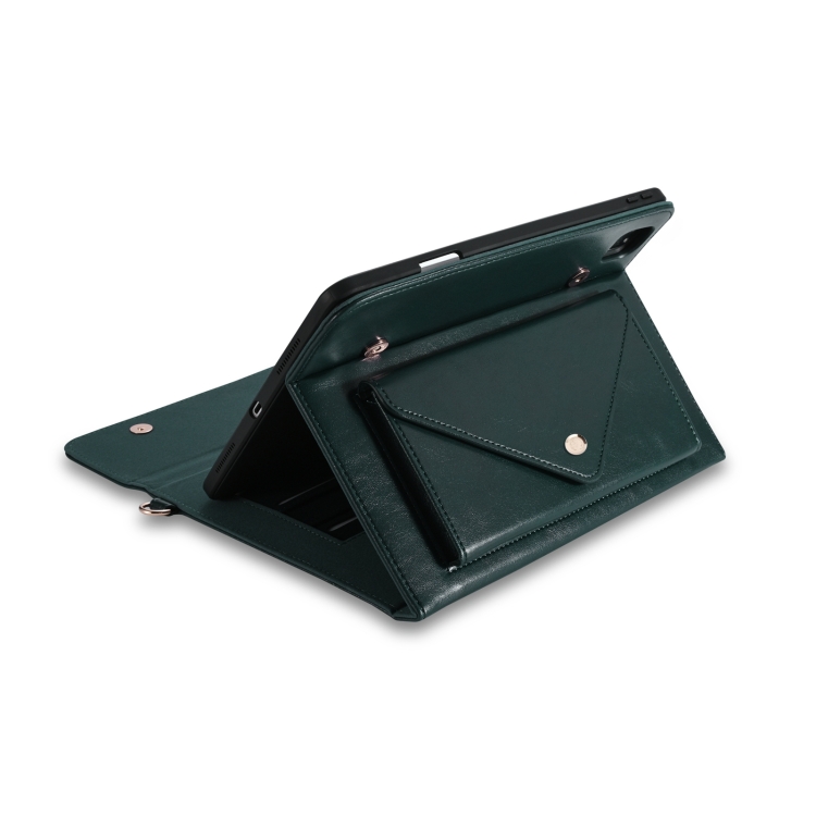 3-fold Zipper Leather Tablet Case Crossbody Pocket Bag For iPad Pro 12.9 2018 / 2020 / 2021(Green)