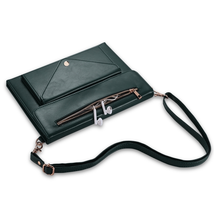 3-fold Zipper Leather Tablet Case Crossbody Pocket Bag For iPad Pro 12.9 2018 / 2020 / 2021(Green)