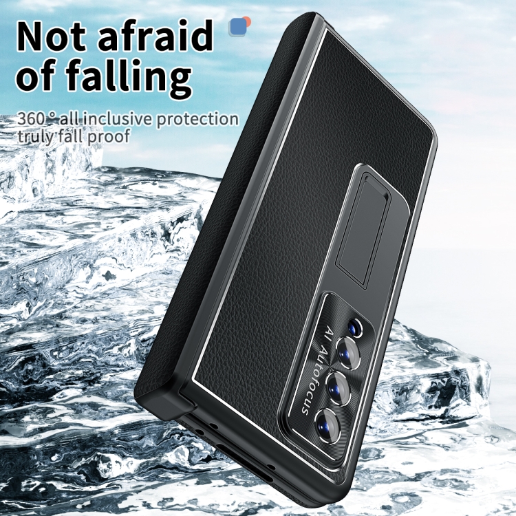For Samsung Galaxy Z Fold4 Litchi Pattern Magnetic Shell Film Integrated Shockproof Phone Case(Black) For Samsung Galaxy Z Fold4 Litchi Pattern Magnetic Shell Film Integrated Shockproof Phone Case(Black)