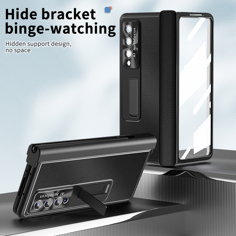 For Samsung Galaxy Z Fold4 Litchi Pattern Magnetic Shell Film Integrated Shockproof Phone Case(Black) For Samsung Galaxy Z Fold4 Litchi Pattern Magnetic Shell Film Integrated Shockproof Phone Case(Black)